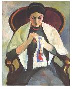 August Macke, Embroidering woman